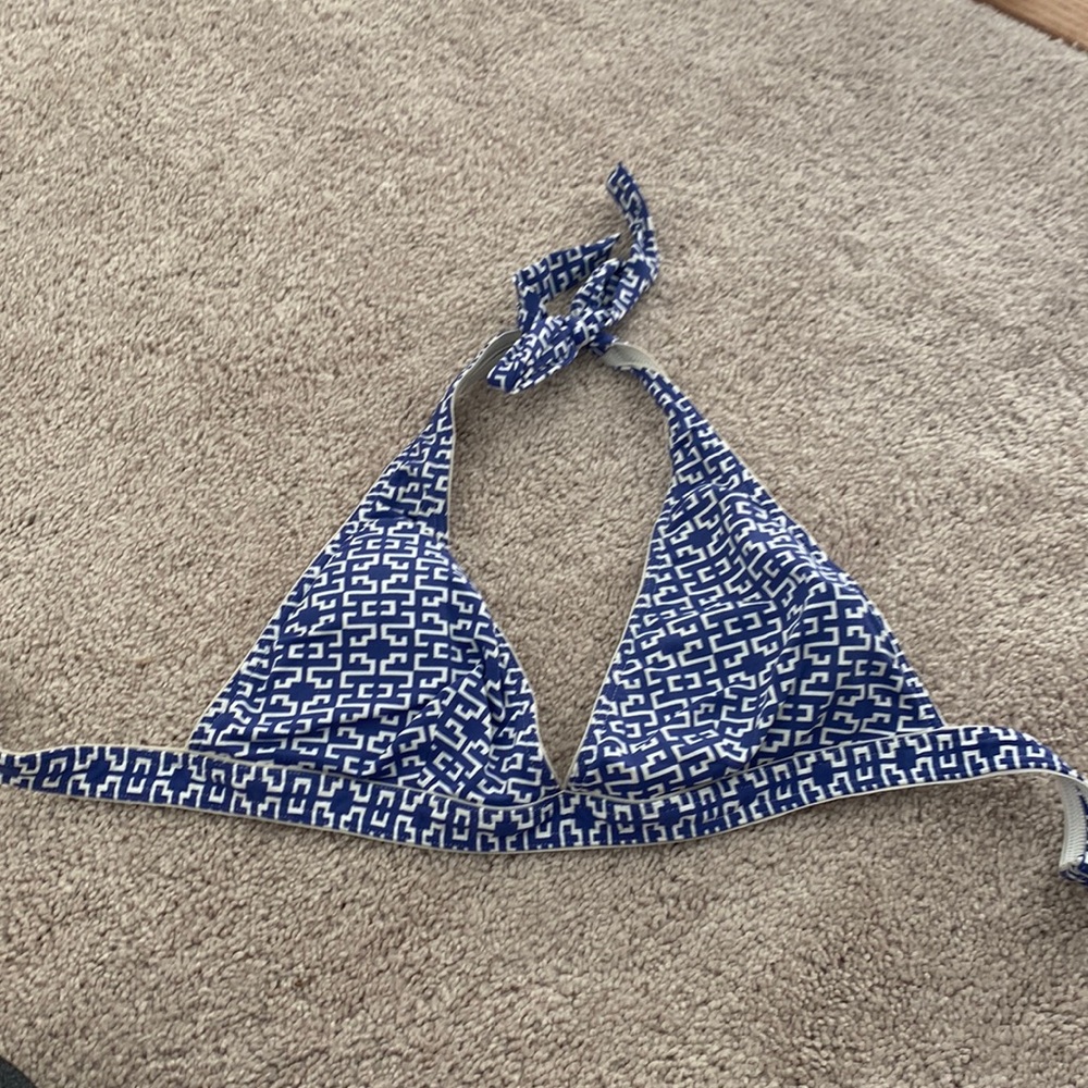 Tommy Bahama bikini top size m triangle blue and white gold detail